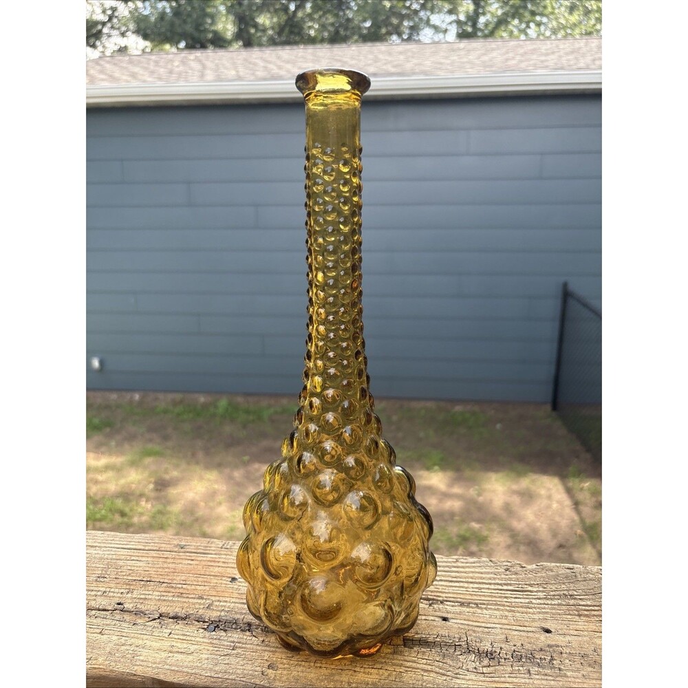 Large Vintage Italian Empoli Genie Bottle Amber Bubble Mid Century Art Glass